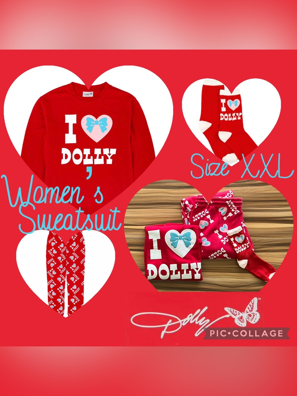 Dolly Parton I Heart Dolly Printed Red Sweatsuit Womens Size XXL NEW without Tag